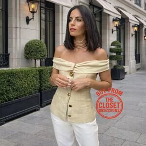 ZARA Strapless Linen Fitted Blazer NWT | Sand Tan | Structured Top